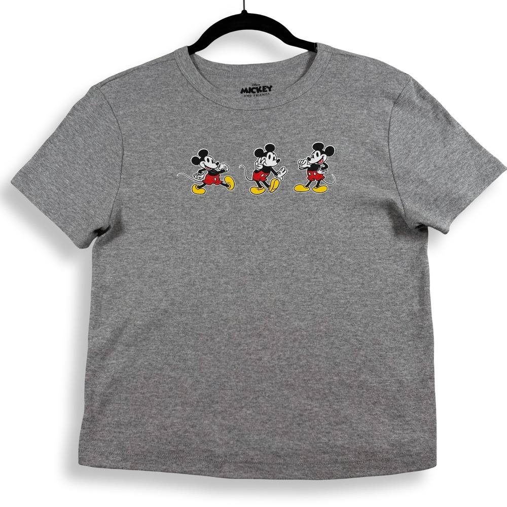 Disney Mickey & Friends Gray Baby Tee Womens Large Graphic Y2K Fitted Crop Top